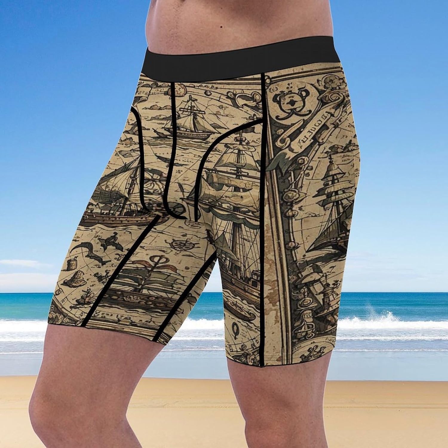 Treasure Map Maritime Pirate Compression Shorts Men Spandex Sport Shorts Workout Performance Baselayer Underwear