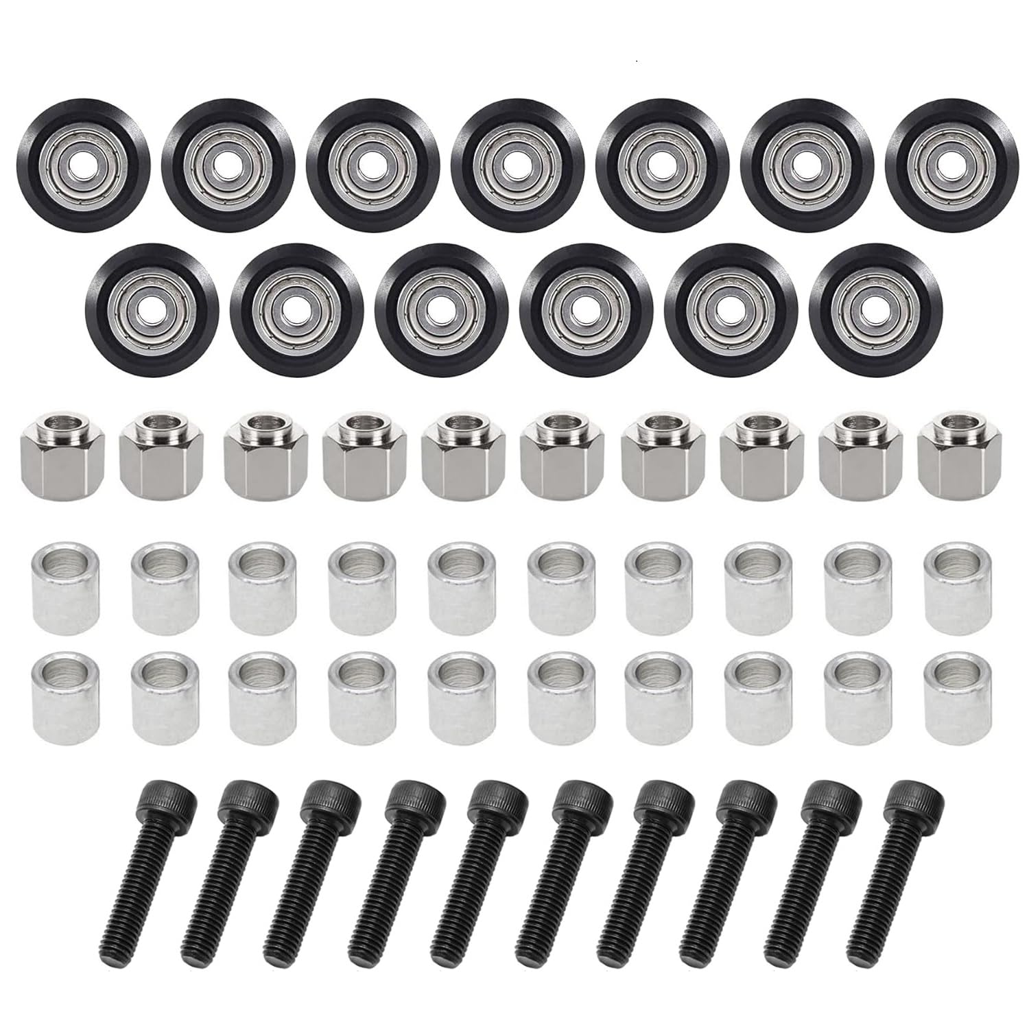 53 PCS 3D Printer Wheel POM Pulley (13 PCS Polycarbonate Wheels Black, 10 PCS Hexagnal Eccentric Spacer 8mm, 20 PCS Round Column 8mm, 10pcs Screws for 3D Printer Roller Replacement-picture-26