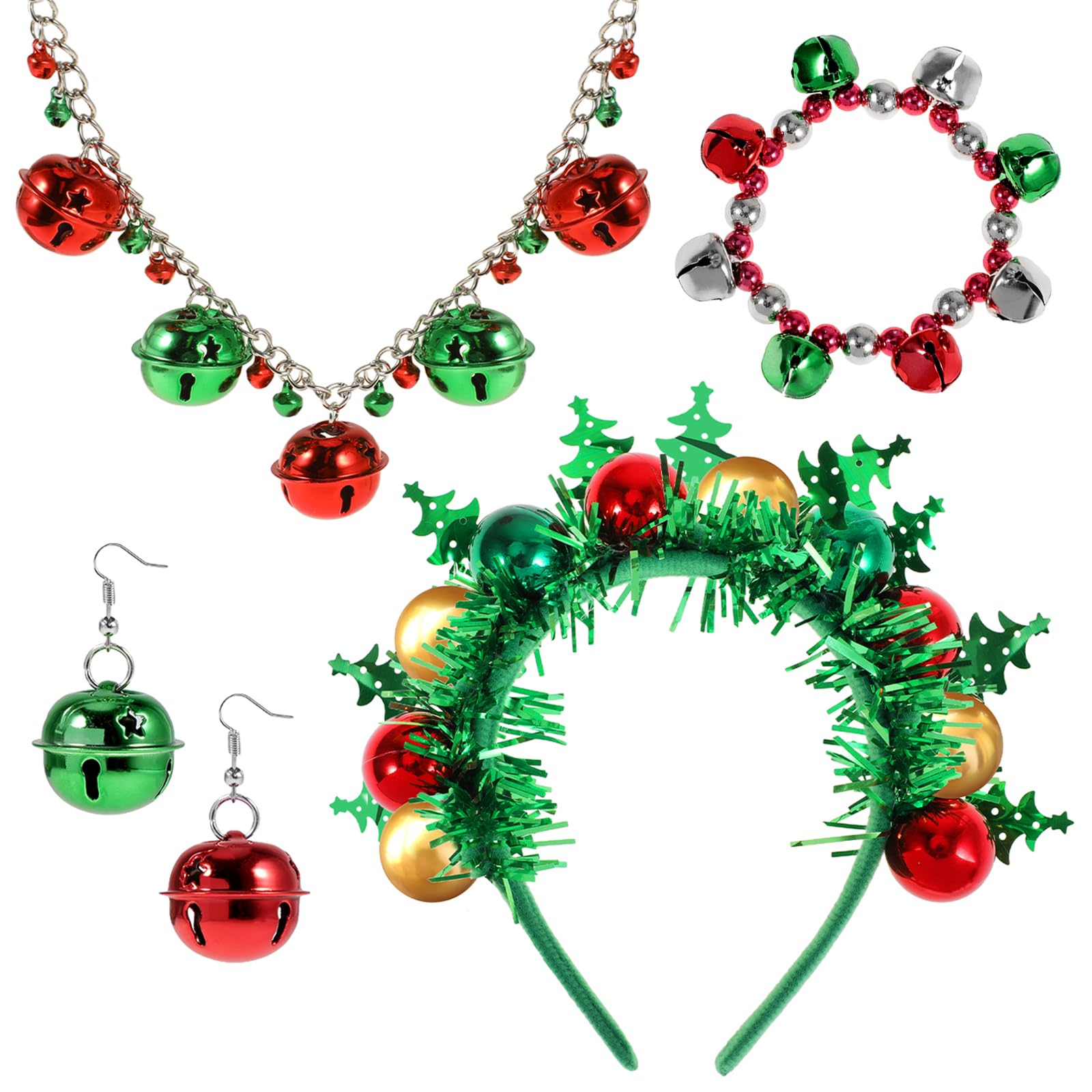 HOWAF Christmas Costume women Girls, Christmas Bauble Headband Christmas Headband Xmas Headbands, Jingle Bell Christmas Necklace, Christmas Bracelet, Christmas Earrings for Christmas Fancy Dress