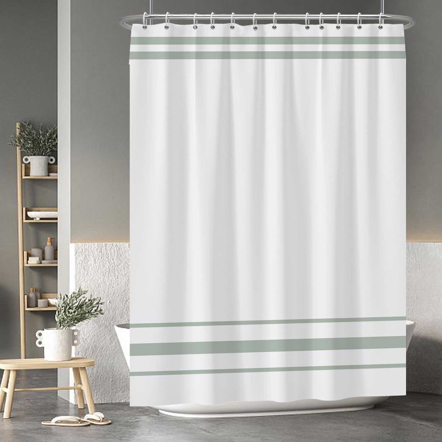 Baocicoo Sage Green Striped Shower Curtain Minimalism Style Shower Curtain Set Black and White Stripes Shower Curtain for Bathroom Waterproof Fabric Bathroom Decorations with Hooks 72x96 Inches