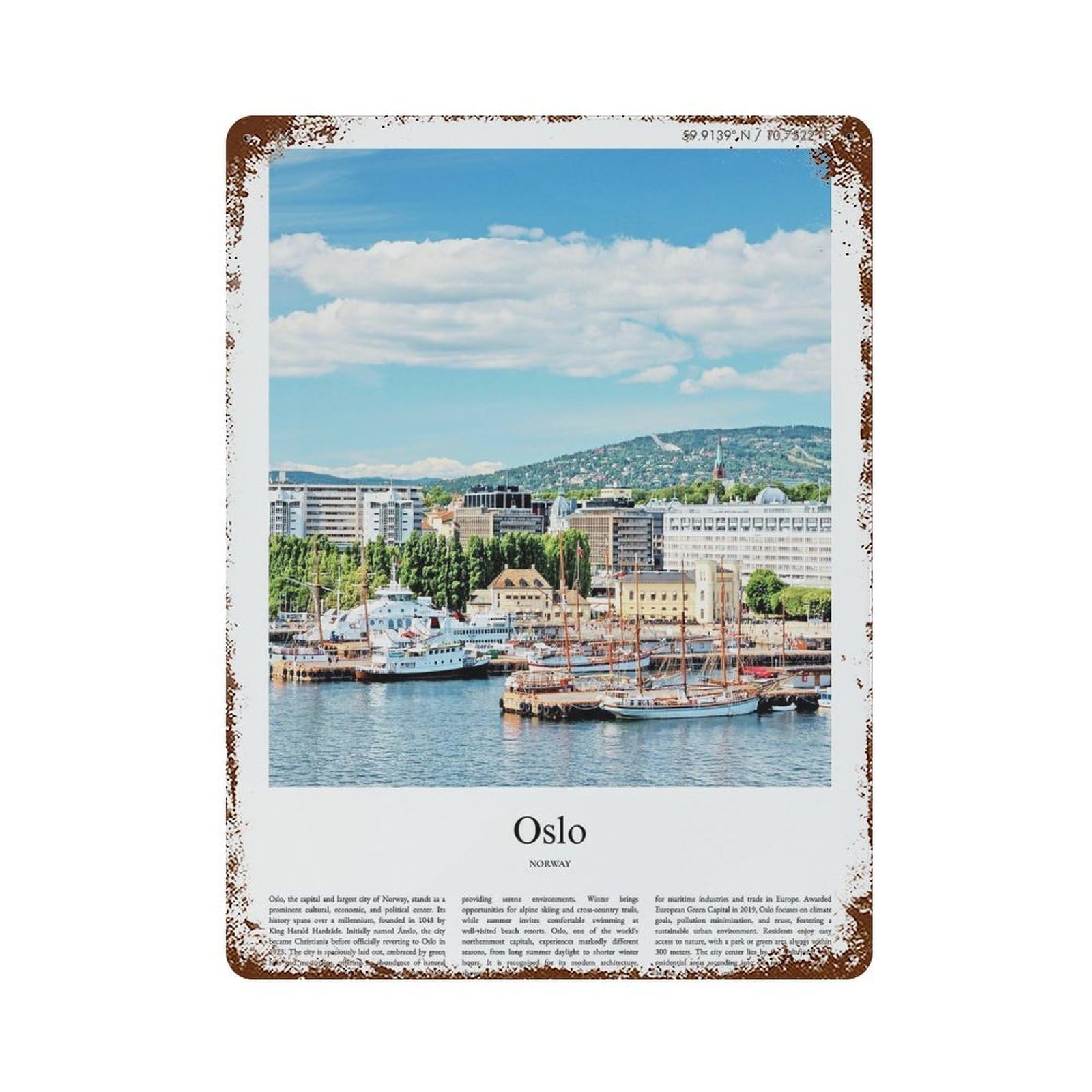 xiaoxiaoshen Oslo Norway City Scenery Wall Decor Art Metal Tin Poster Modern Home Decor Art Home Bar Shop Decorations Vintage Sign 40x30cm