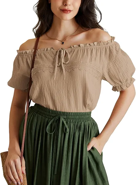Scarlet Darkness Renaissance Shirt Women Summer Crew Neck Short Sleeve Peasant Tops