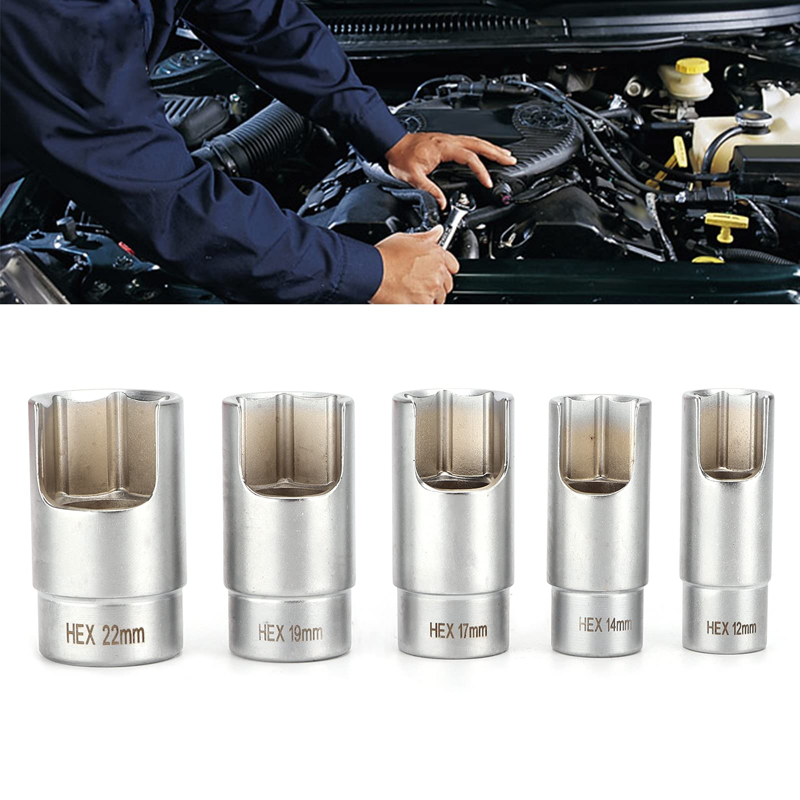 Kit de douilles à coude à entraînement de 3/8 pouce, outil de réparation automobile en chrome et aluminium, comprenant 5 tailles adaptées aux espaces restreints, marquages gravés