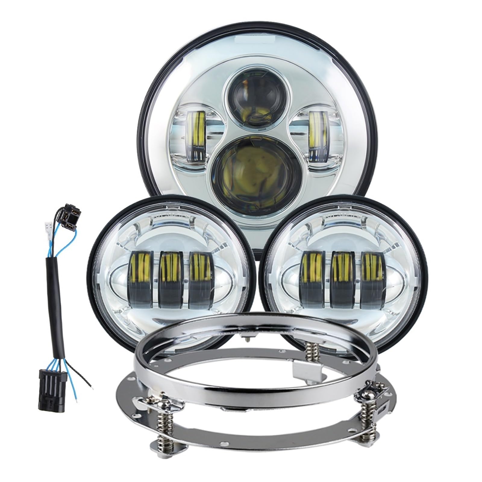 7 inch LED Headlight And 4.5 inch LED Fog Light And 7 inch Headlight Bracket Adapter Wire Plug And Play Compatible with Glide 14-17(1 Set Chrome)