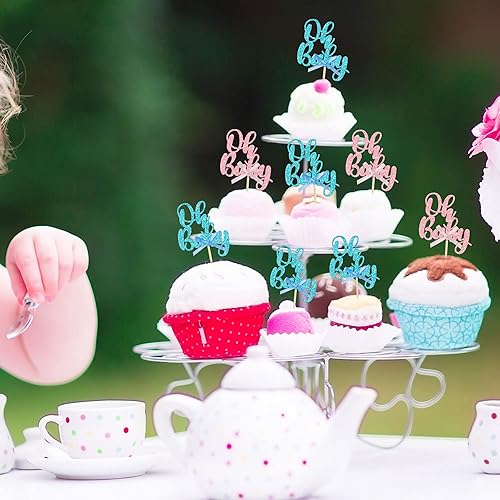 Miniatura 71 de Gyufise 36 piezas Oh Baby Cupcake Toppers Glitter Baby Shower Cupcake Picks Oh Baby Cake Decoraciones para revelación de género Baby Shower Niños