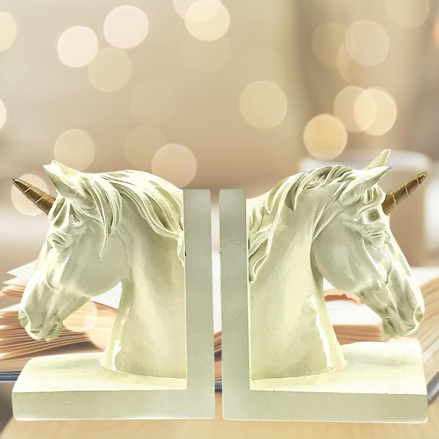 Bellaa 24186 Unicorn Bookends Decorative Unique Modern Magical Fairy Tale Antiques Vintage Books Stopper Shelves Ends Support Holder Heavy Duty Non-Skid