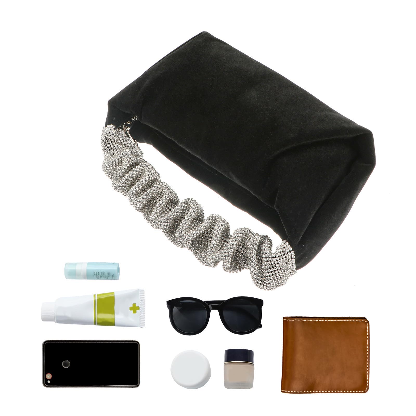 Garneck Bolso de Fiesta de Terciopelo Gemas de Imitación para Mujer Negro