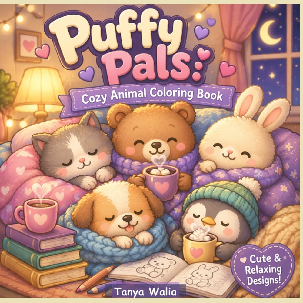 Puffy Pals: Cozy Animal Coloring Book: Cute & Relaxing Fluffy Animal Designs for Stress Relief, Mindfulness, and Creative Coloring