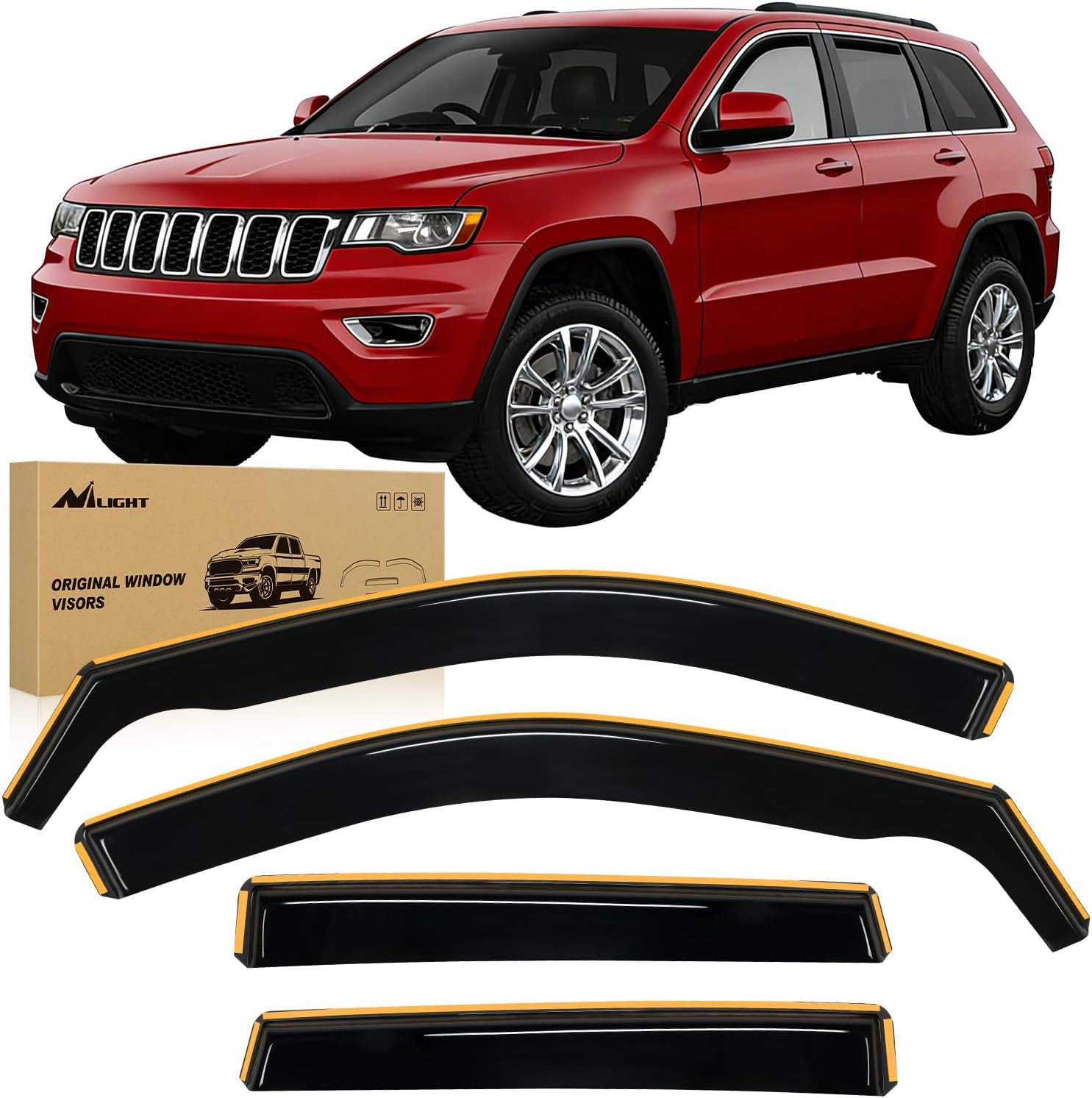 Nilight in Channel Rain Guards for Jeep Grand Cherokee 2011 2012 2013 2014 2015 2016 2017 2018 2019 2020 Vent Window Visors-4pcs Grand Cherokee 2011-2020