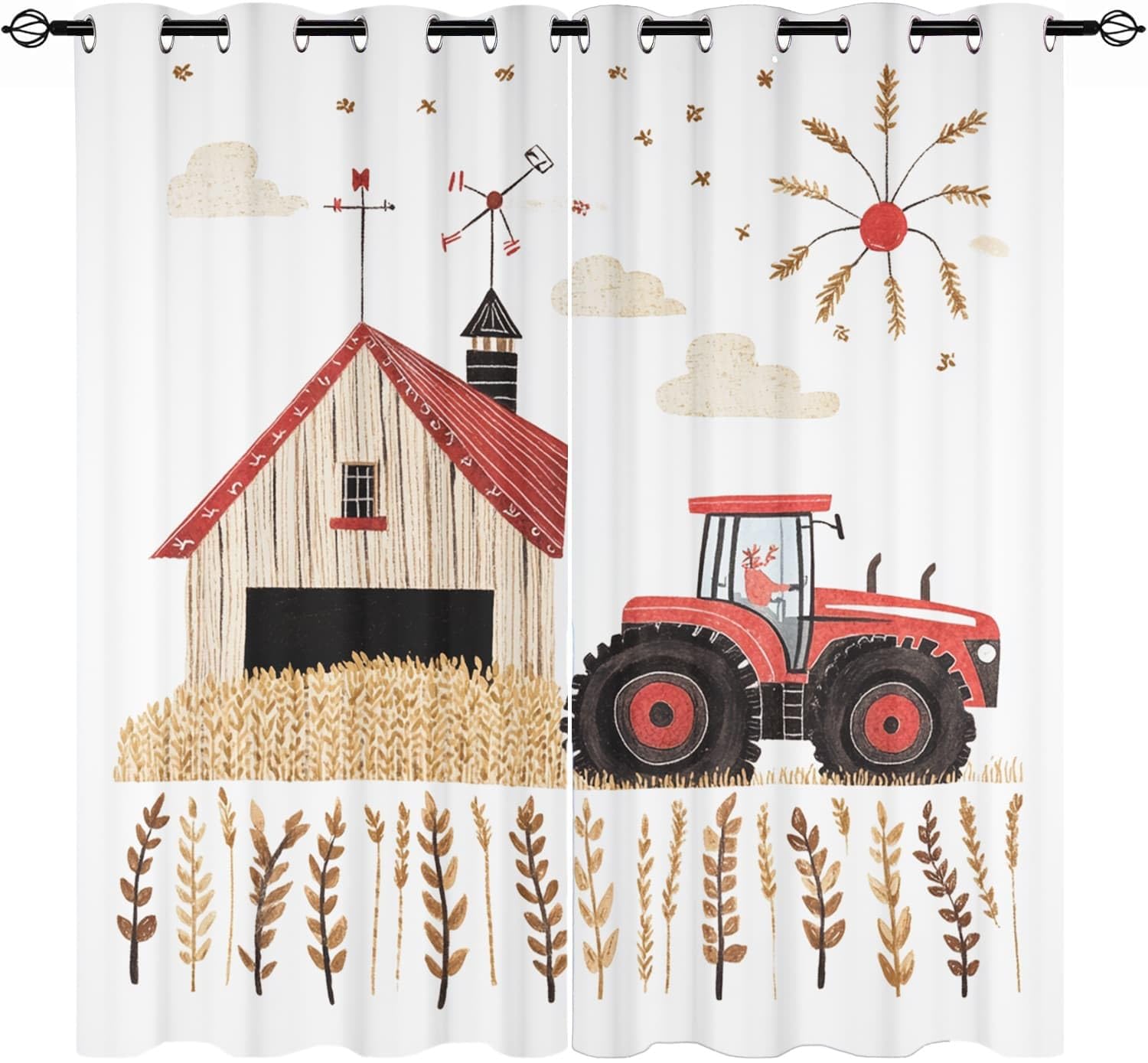 Thermal Insulated Blackout Privacy Curtain W 36" x L 84" (2 Panels) Cartoon Tractor Farm Opaque Eyelet Curtains Living Bedroom Decor, Anti-fade Drapes Multicolor for Kids Girls Nursery Bedroom