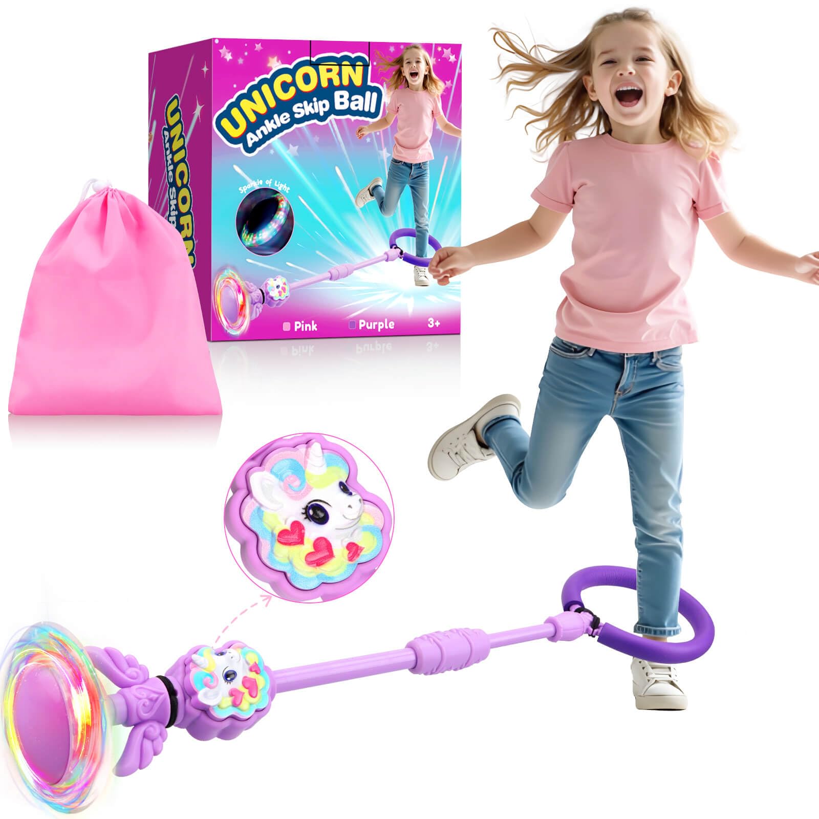 Dolanus Unicorn Skip Toy for Girls, Birthday Gifts for 6 7 8 10 12 Year Old Girls, Ankle Skip Ball with Flashing Lights, Girls Toys Age 6-8, Kids Sports Toy for Outdoor Outside Indoor