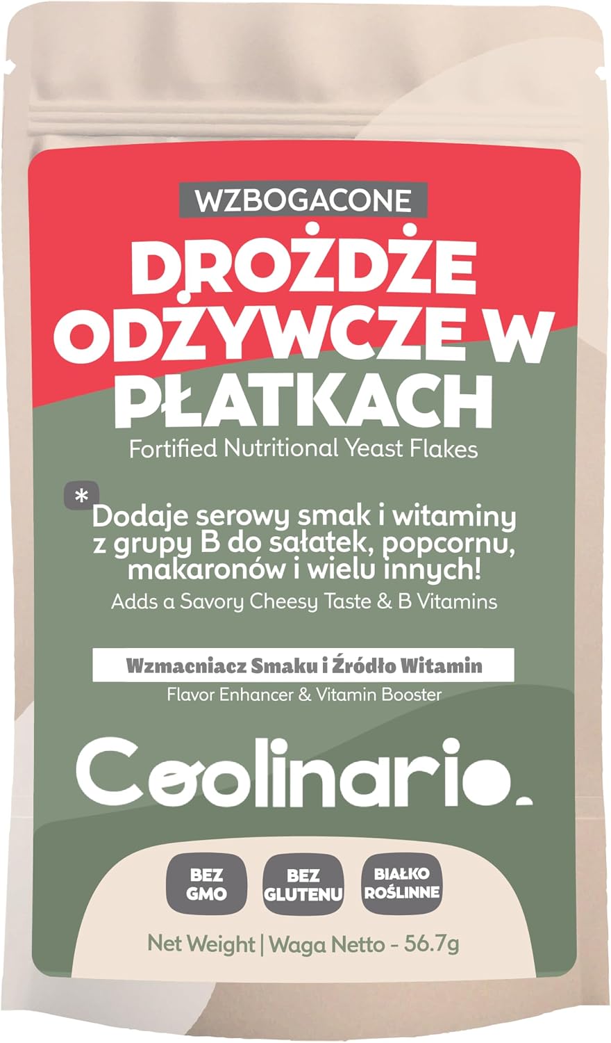 Coolinario Drożdże Odżywcze Wzbogacone (57 g) Alternatywa dla sera | Bogate w witaminy B i białko | Wegan i bezglutenowe | Pikantny smak sera, bogaty w witaminy B, B12, białko i błonnik, idealny do makaronu, popcornu i sosów, bezglutenowy