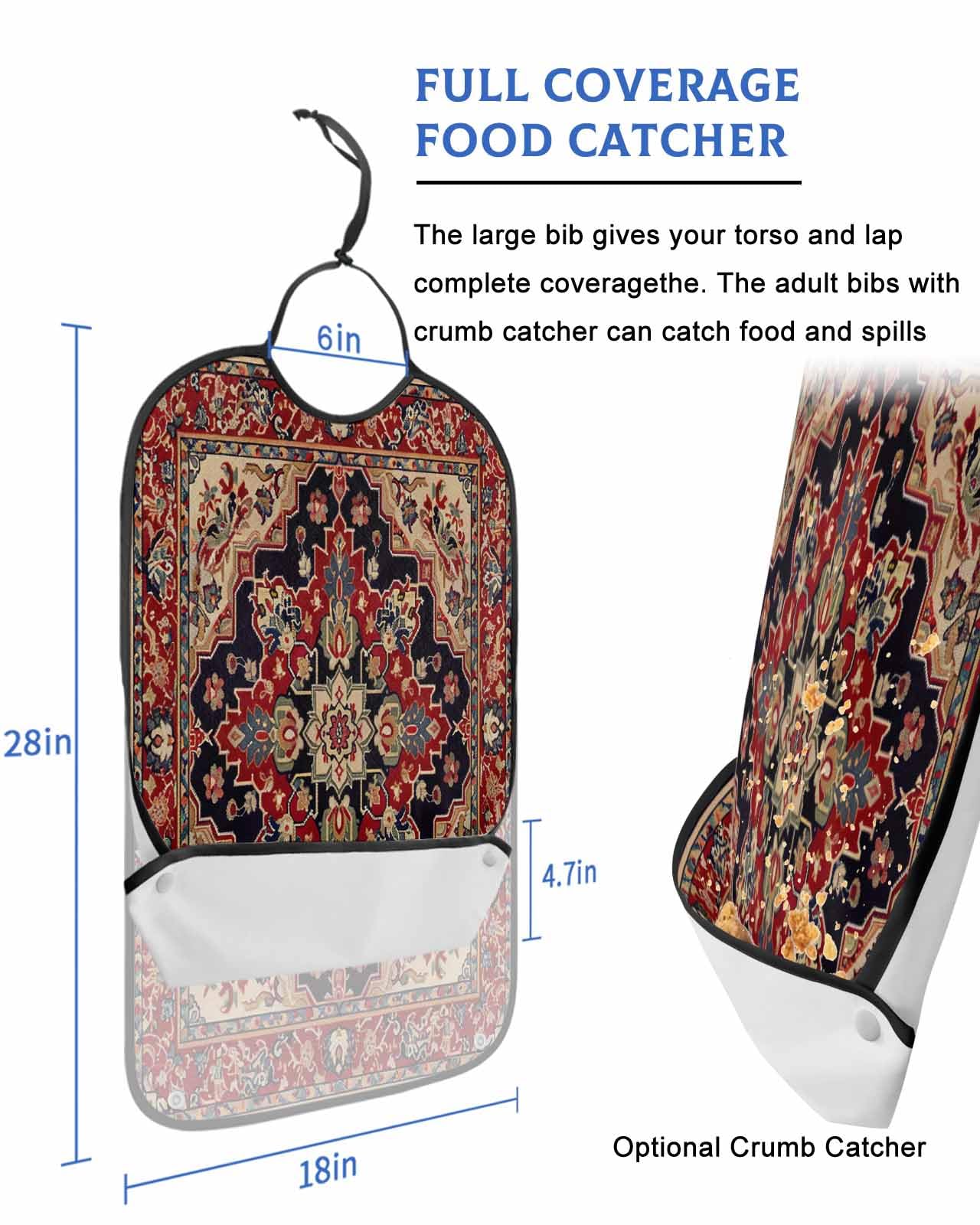 Red Bohemian Mandala Flower Adult Bib for Adults Men,Women,Western Rustic Tribal Medallion Washable & Adjustable Terry Cloth Bib with Crumb Catcher Reusable Waterproof Clothing Clothes Protector Apron