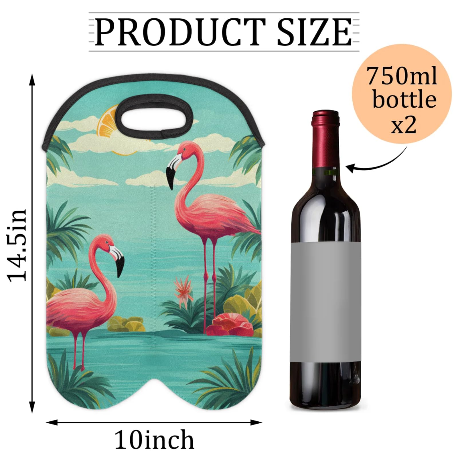 GzLeyigou 2 Bottles Flamingo Wine Bag Sleeve Totes Summer Neoprene Protective Wine Carrier Bag for Wine,Water, Champagne, Beer, Baby Bottles,Gift 14.5 x 10 Inches