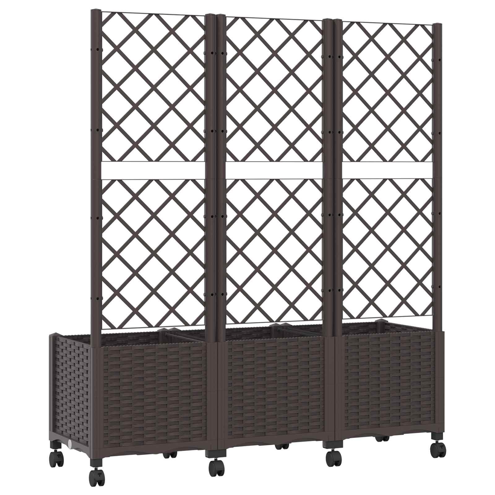 Pojemnik na rośliny ogrodowe z pergolą i kółkami, brązowy, 120 x 40 x 146 cm, PP Outdoor Flower Pot z drenażem do ogrodu balcony patio, zioła lub sukulentów
