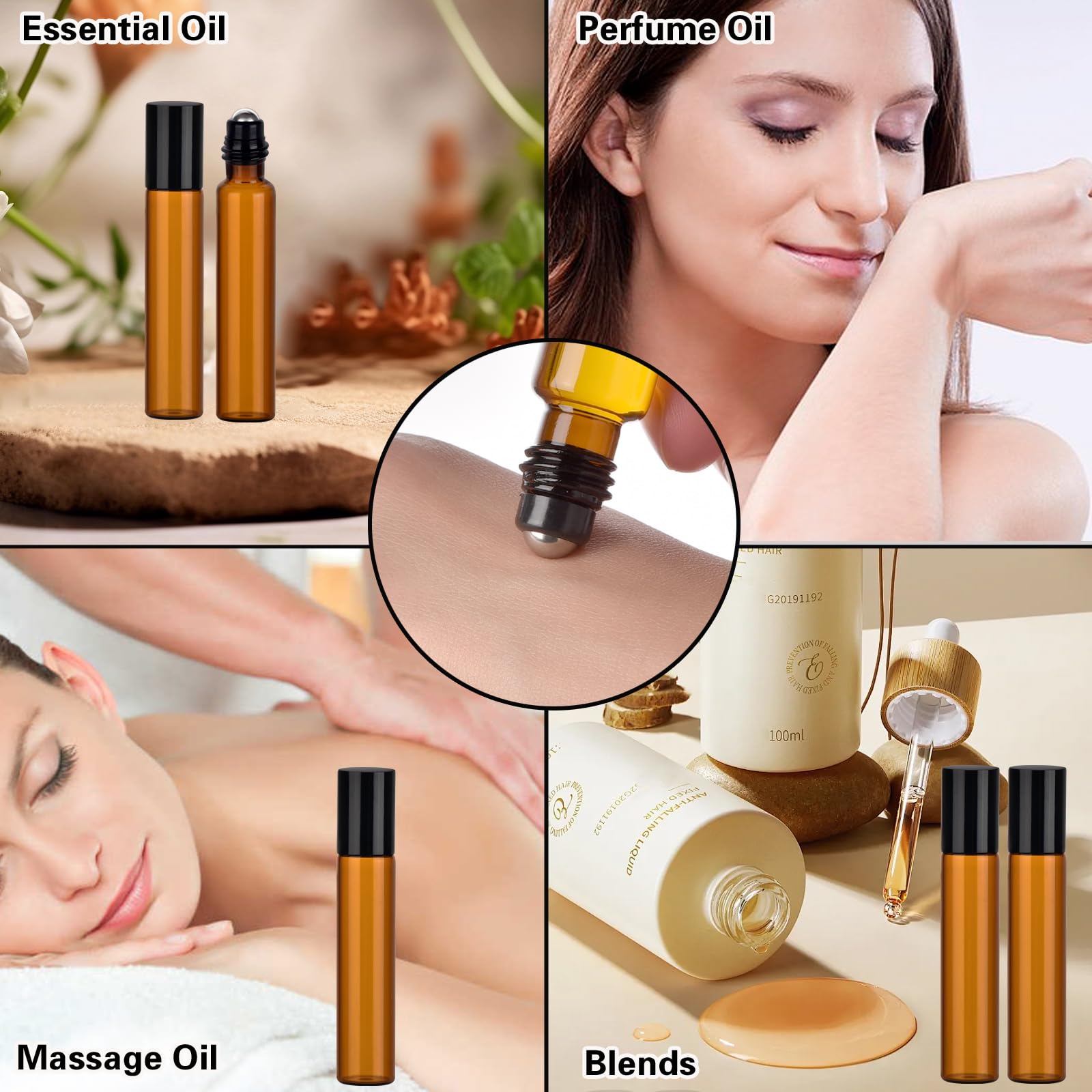 10 Pièces Roll on Vide, 10 ml Marron Bouteilles à Rouleaux D'huiles Essentielles, Flacon Roll on Huiles Essentielles avec Bille en Acier Inoxydable pour Aromathérapie, Lotions, Parfum