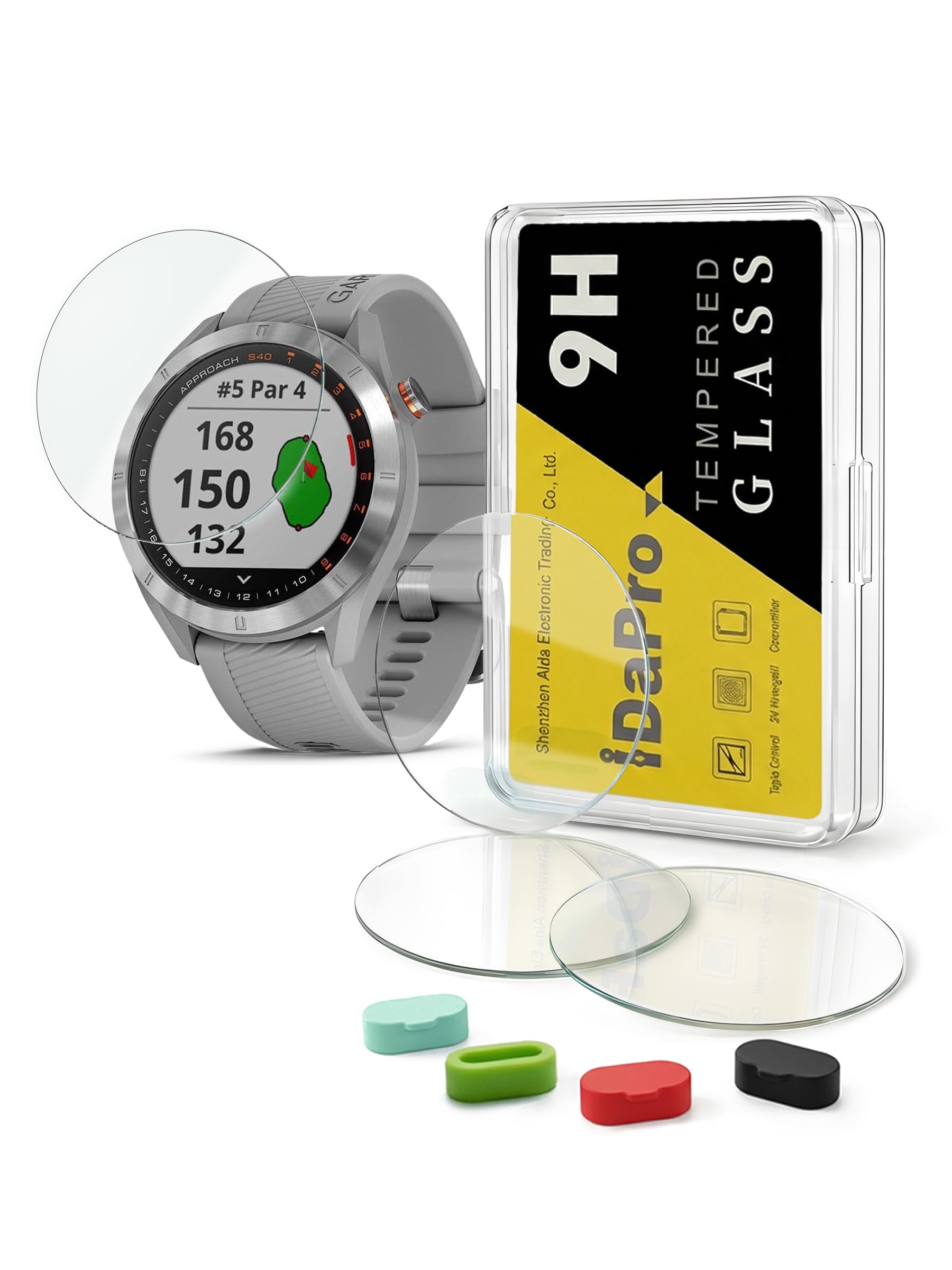 [4 Pack] Screen Protector for Garmin Approach S40 S60 Premium GPS Golf Watch + Silicone Anti-dust Plugs, Tempered Glass Anti-Scratch Bubble-Free Easy Installation