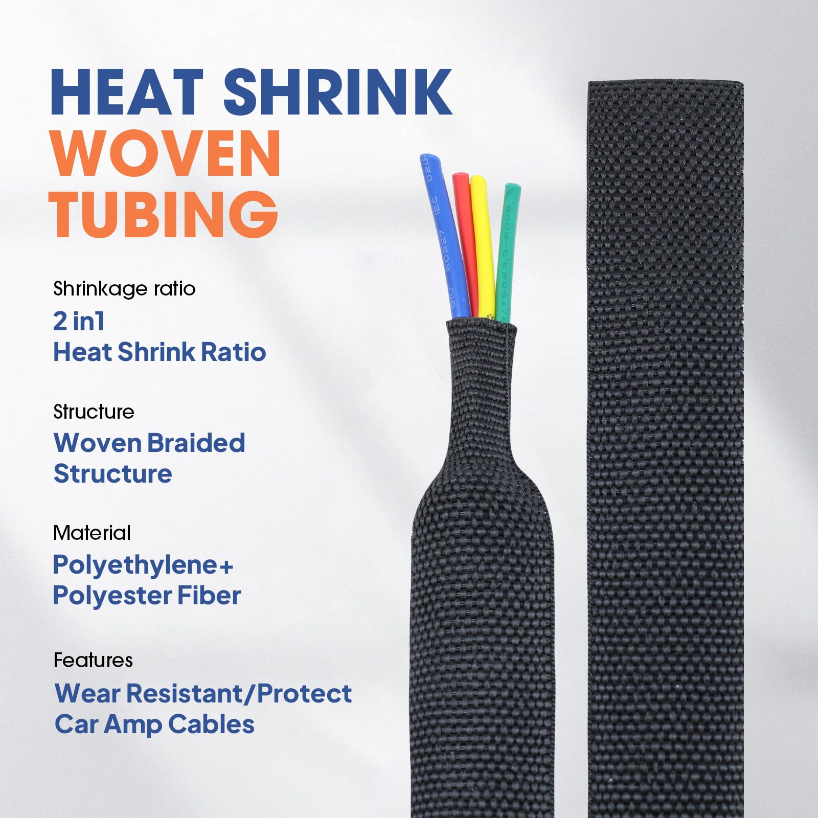 Fourub 2 to 1 Heat Shrink Woven Tubing Abrasion Resistant Braided Sleeving Shrinkable Fabric Loom Protector for Auto Amp Harness Sheath Cable(1-1/8