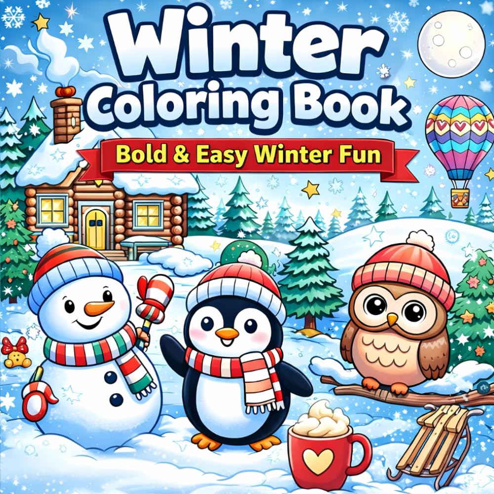 Winter Coloring Book: Bold & Easy Winter Fun: 55 Simple and Relaxing Coloring Pages for Kids, Teens, and Adults