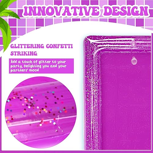 Miniatura 10 de Barra inflable de 2 piezas para servir con confeti brillante, enfriador de alimentos con tapón de drenaje, barra inflable para servir hielo para