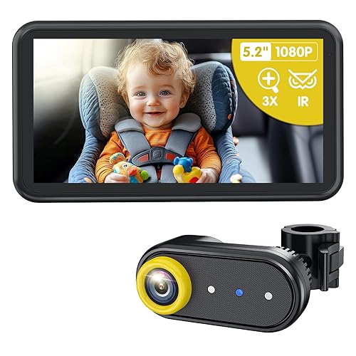 Miniatura 9 de LUKVIEW BM2A Monitor de Bebé con Cámara para Coche, Pantalla HD 1080P de 5.2" con Zoom 3X y Visión Nocturna IR, Cámara de Bebé para Coche para