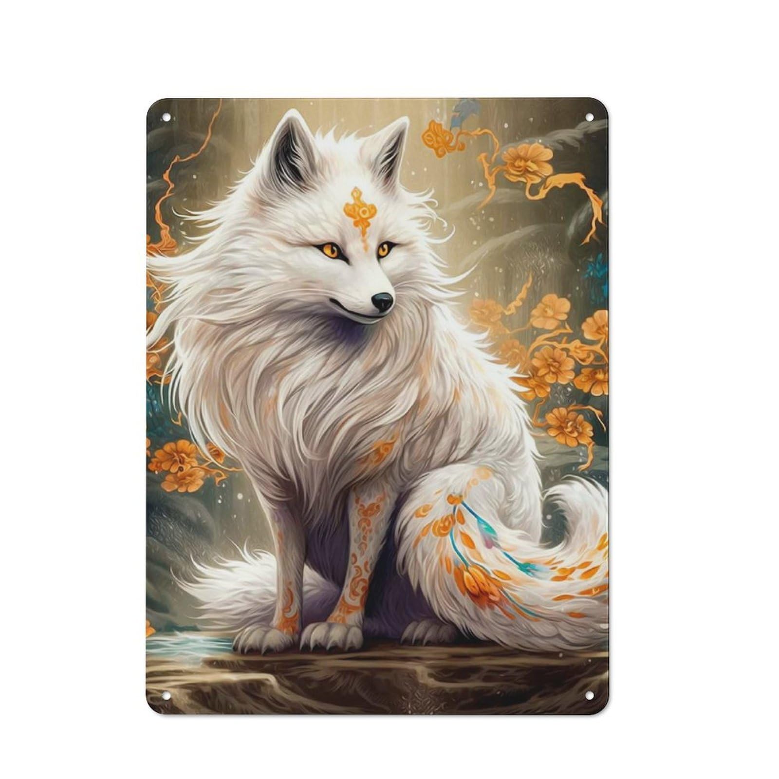 Junmoney Style-16 Tin Wall Plaque 40X30cm With Fantasy Fox For Garage Wall, Suited To People Furnishing A Garage