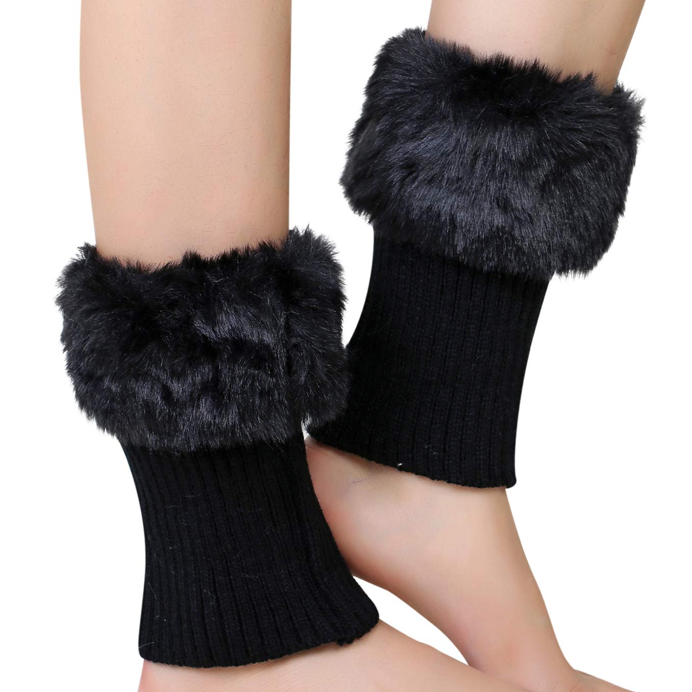 ITODA Women's Winter Warm Leg Warmers Crochet Knitted Boot Cuff Socks Short Boot Cuff Cover Soft Stretchy Twist Leg Warmer Ladies Girls Boot Socks Topper Cuff Knit Socks Ankle Warmers-1 Pairs