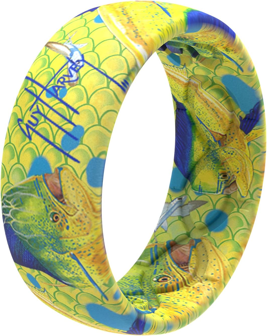 Groove Life Guy Harvey Silicone Ring – Breathable Rubber Wedding Band for Men & Women, Unique Fishing & Ocean Design, Comfortable, Durable, Flexible Fit for Work, Gym, Outdoors