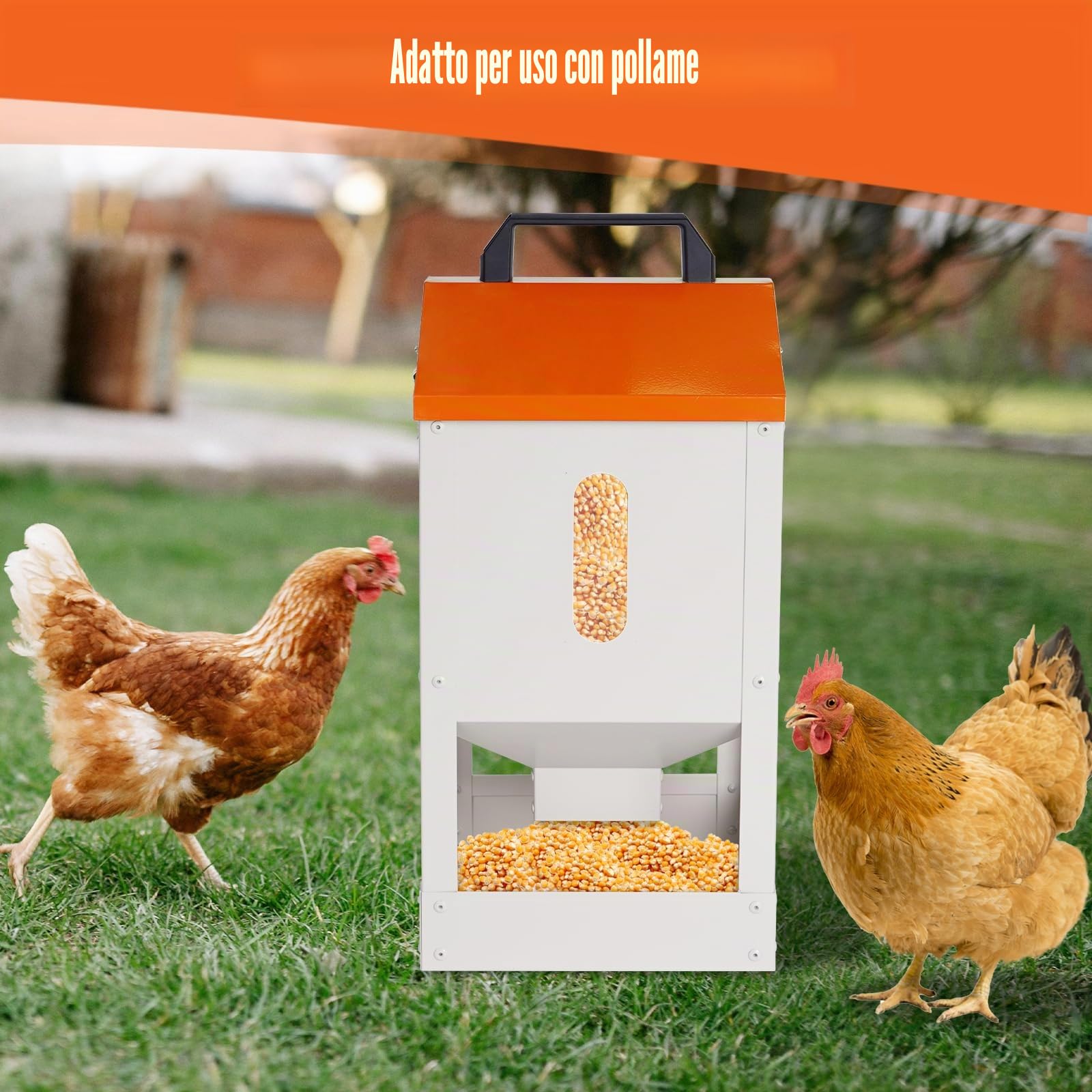Mangiatoia Per Galline 8KG In Acciaio Galvanizzato, Distributore Automatico Con Impugnatura, Grande Mangiatoia Per Pollame Per Polli, Anatre, Uccelli
