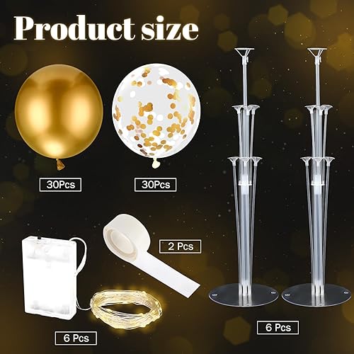 Miniatura 3 de Junkin Juego de 6 centros de mesa de globos para mesa con tira de luces LED, 60 globos iluminados, soporte para globos para mesa de baby shower,