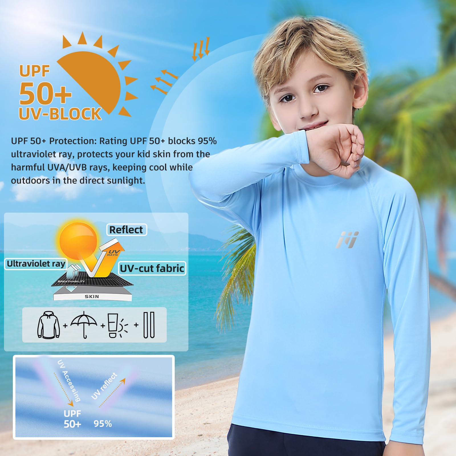 MEETWEE Niño Camiseta Natación Manga Larga con UV Protección Solar, UPF 50+ Camiseta de baño Rashguard Secado Rápido para Surf Piscina Playa
