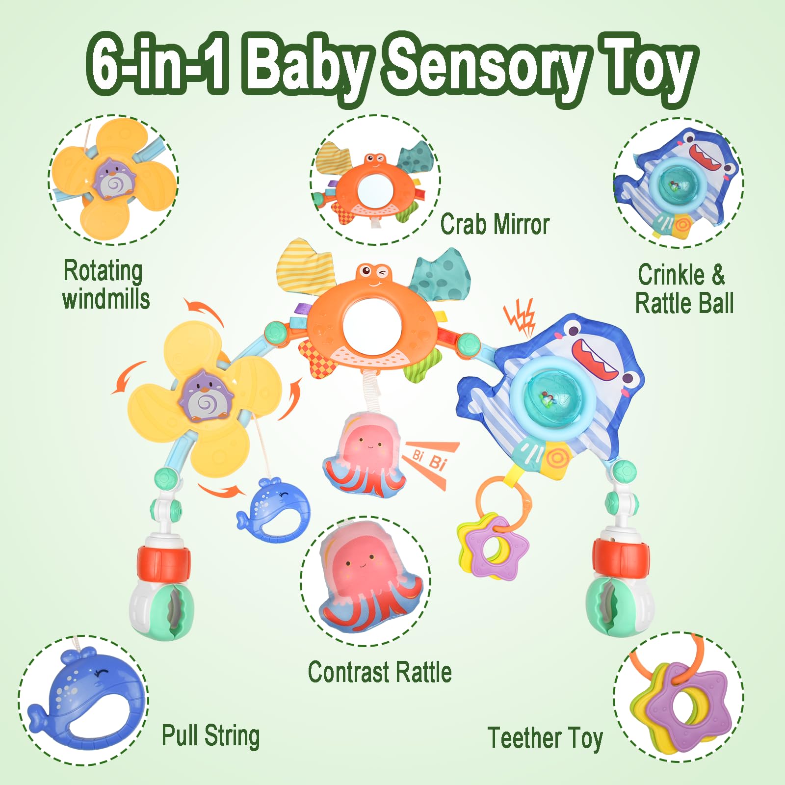 Arche Eveil Bebe 0-3 Mois, Réglable Arche d'éveil pour Bébé, Jouet Poussette Bebe pour Transats, Siège Auto et Landau, Jouets D'éveil Jouet Bebe 0-3 Mois Garçon Fille