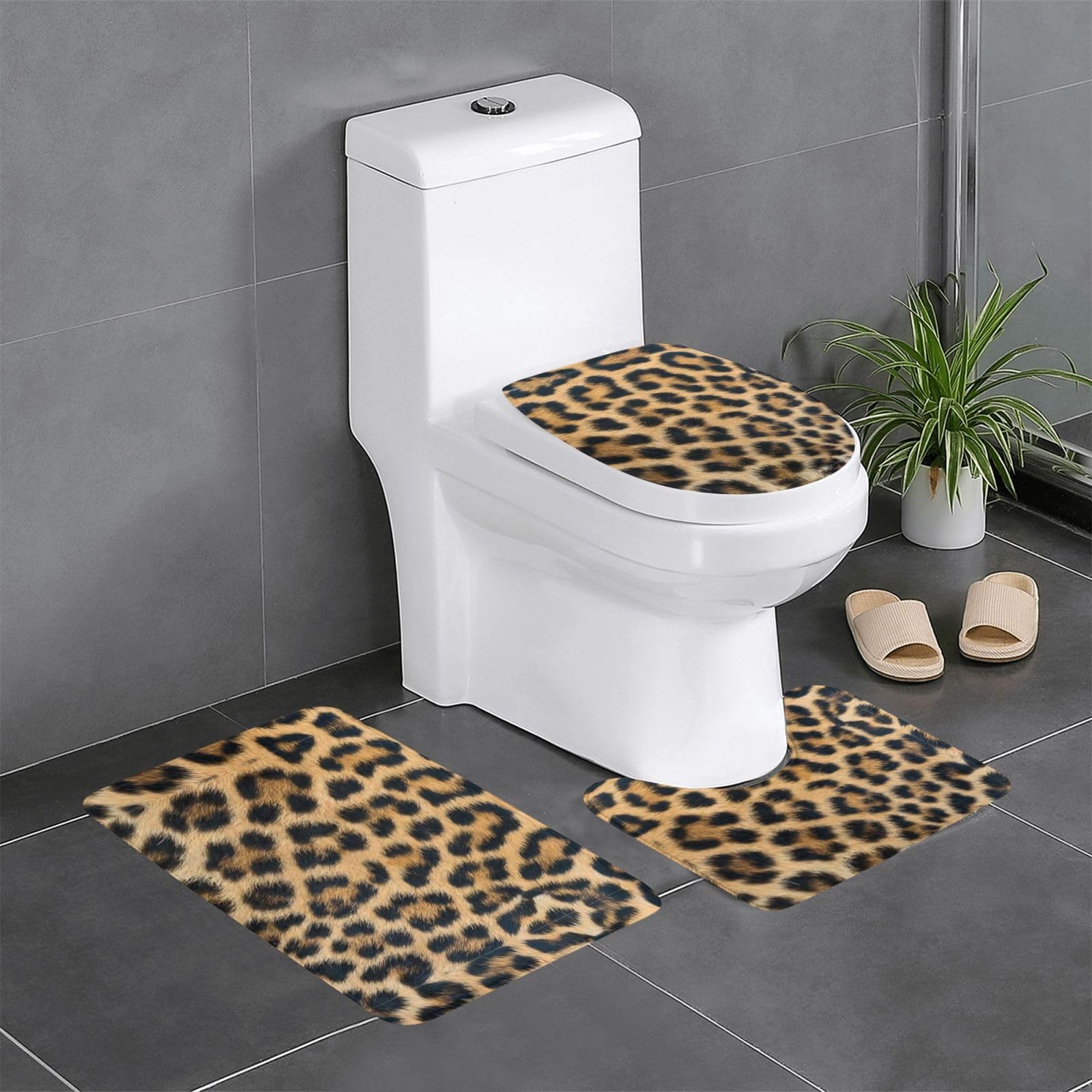 Tapis de bain léopard rugueux au design texturé unique pour décoration moderne