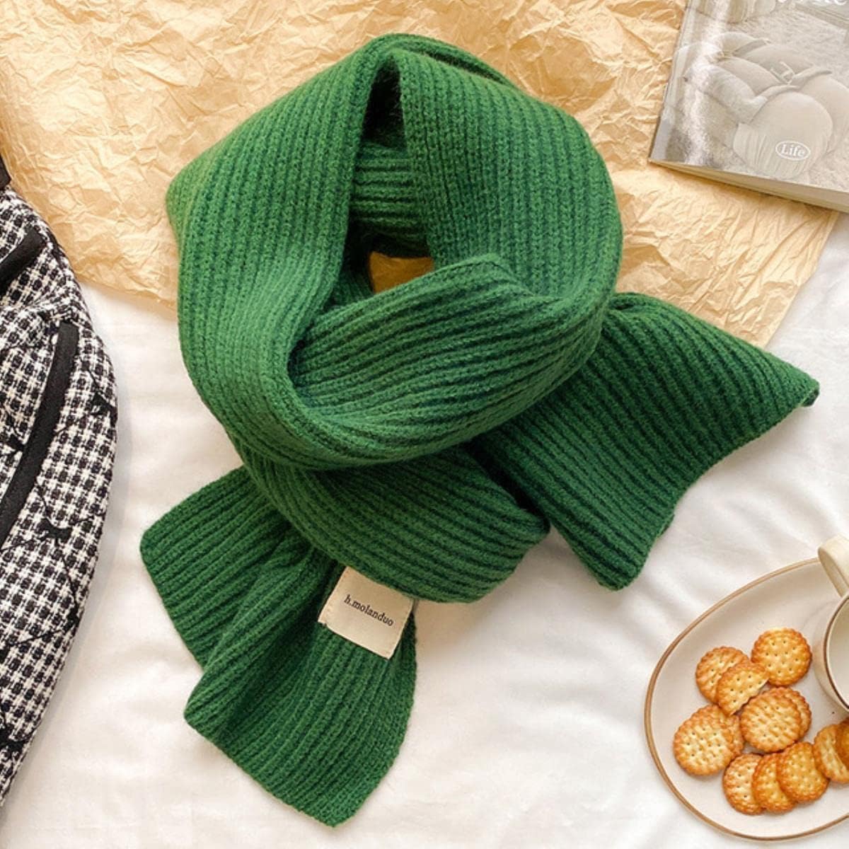 Winterschal Für Damen, Kaschmir, Warm, Einfarbig, Dick, Weich, Mit Großen Quasten, Lange Stola, 160 cm, Grass Green, 26 160cm