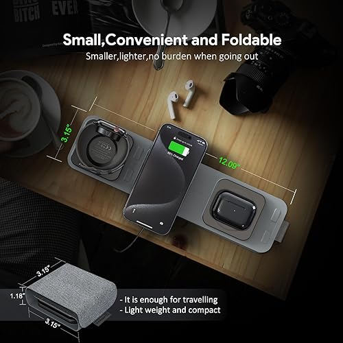 Miniatura 5 de Estación de carga inalámbrica para iPhone, Apple Watch, AirPods, cargador de viaje plegable 3 en 1, compatible con MagSafe