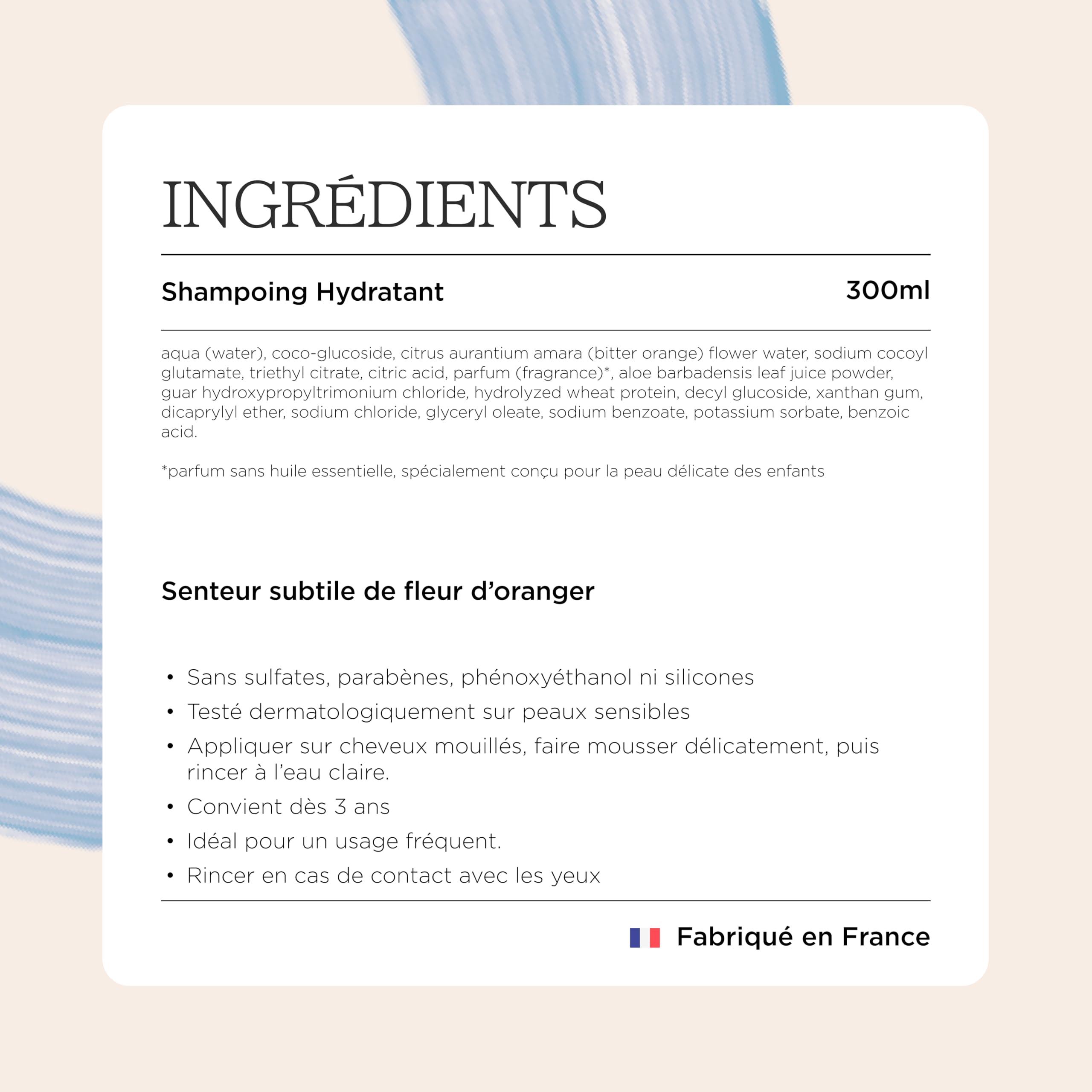 Minois Paris - Shampoing Enfant Sans Sulfate & Silicone - Tout Type de Cheveux - Facilite le Coiffage, Nettoie, Hydrate - 98% Ingrédients d’Origine Naturelle – Fleur d’Oranger – Made in France - 300ML
