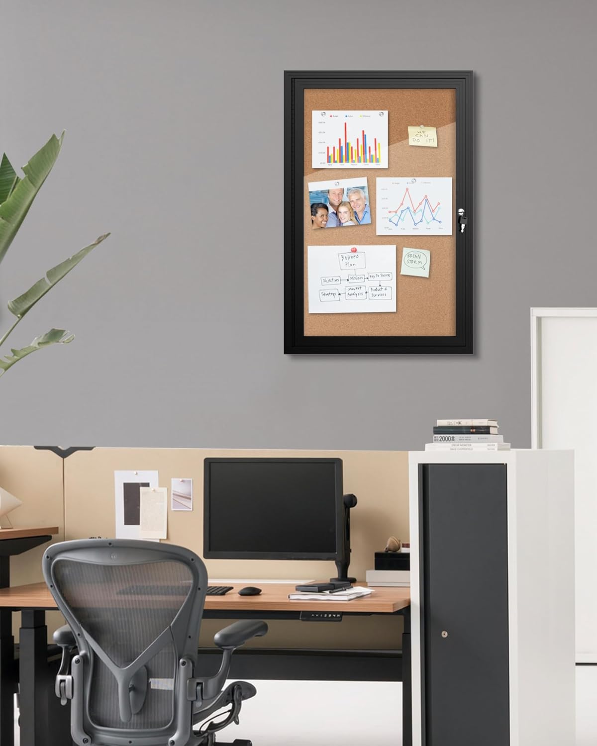 Mifuro 36"x24" Enclosed Bulletin Board, Outdoor Lockable Weather-Resistant Aluminum Cork Noticeboard for School & Office Hospital, Black Frame w/Cork