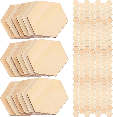 MAGICLULU 100 piezas de madera sin terminar hexágono hexágono de madera sin acabar, rebanadas de madera sin terminar para proyectos de manualidades,