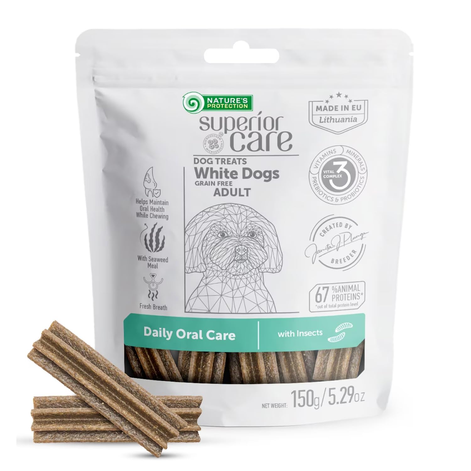 Nature's Protection Dental Chews for Dogs - Grain Free Dental Sticks - Natural Dog Breath Freshener Treats for Small & Large Breed Adult Dogs (