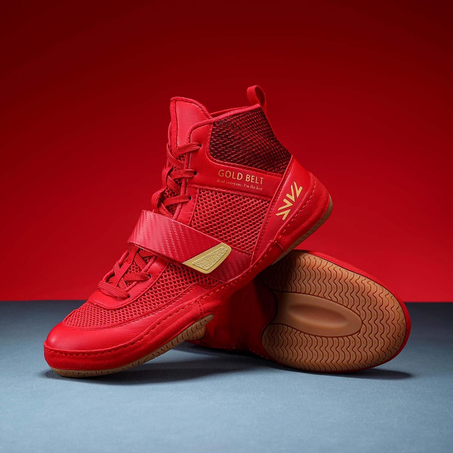 High Top Wrestling Shoes, Comfort High Support Boxing Sneakers for Men Fitness Weightlifting Powerlifting Training Shoes