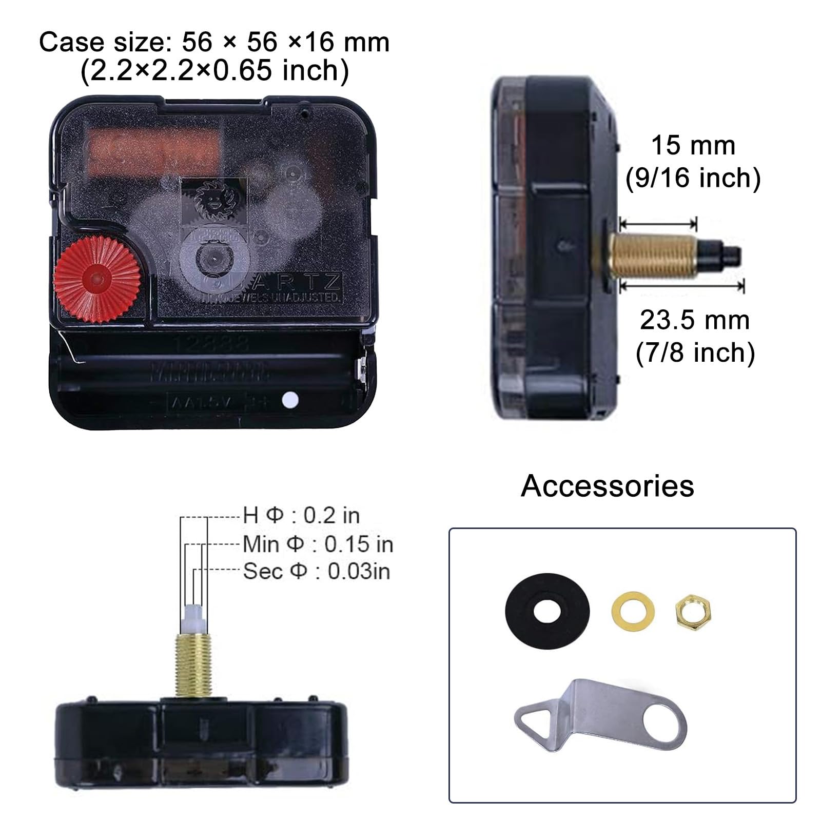 EMOON Uhrwerk-Mechanismus mit 3 Stück Zeigern, geräuschloser Sweep-Quarz-Uhr-Motor-Kit, für Uhren-Reparatur, DIY-Ersatz, benutzerdefinierte Uhr
