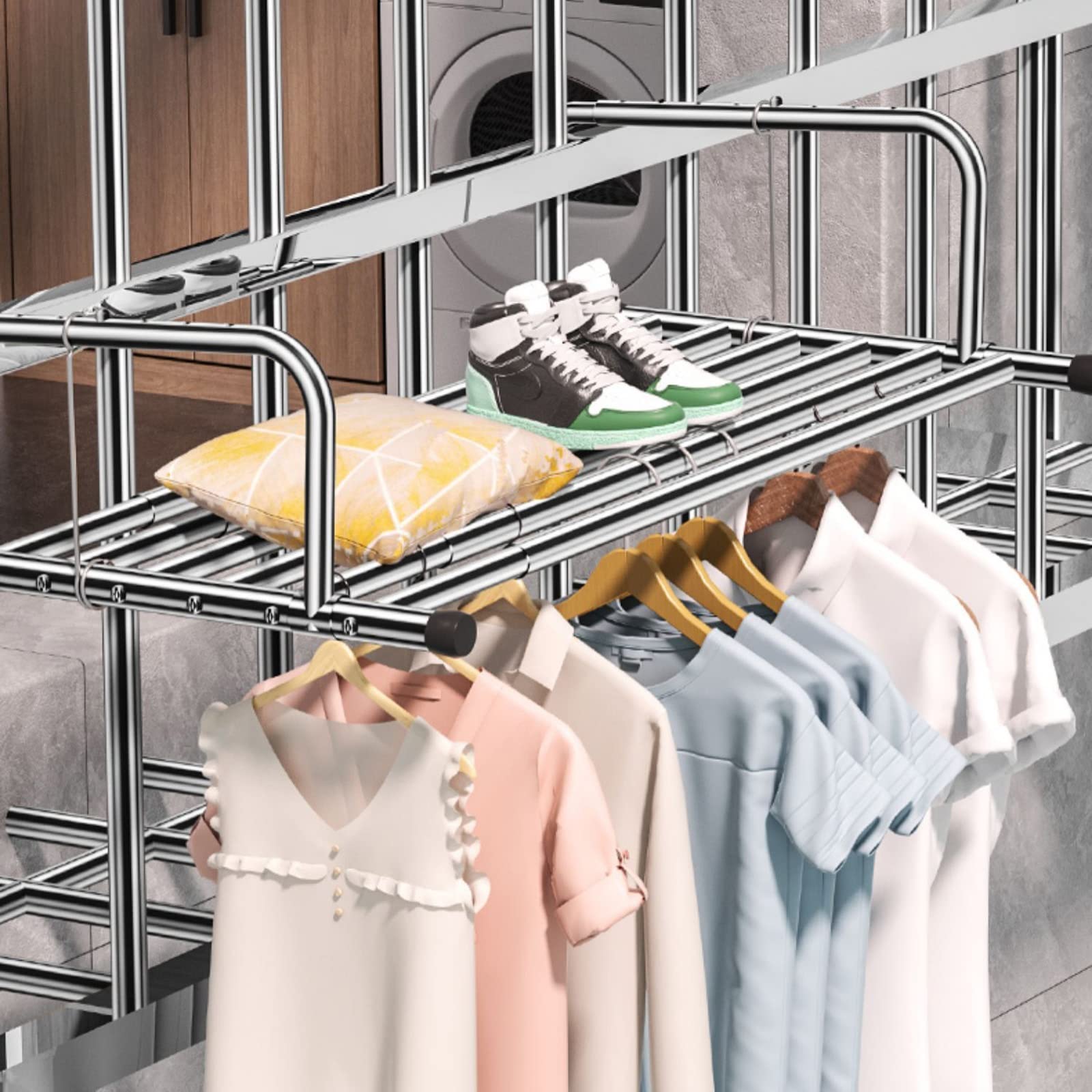 Generisch Estante de secado de ropa interior plegable con estante para zapatos, estante extensible de acero inoxidable para balcony pared, ahorro de espacio, airer para uso en interiores y exteriores