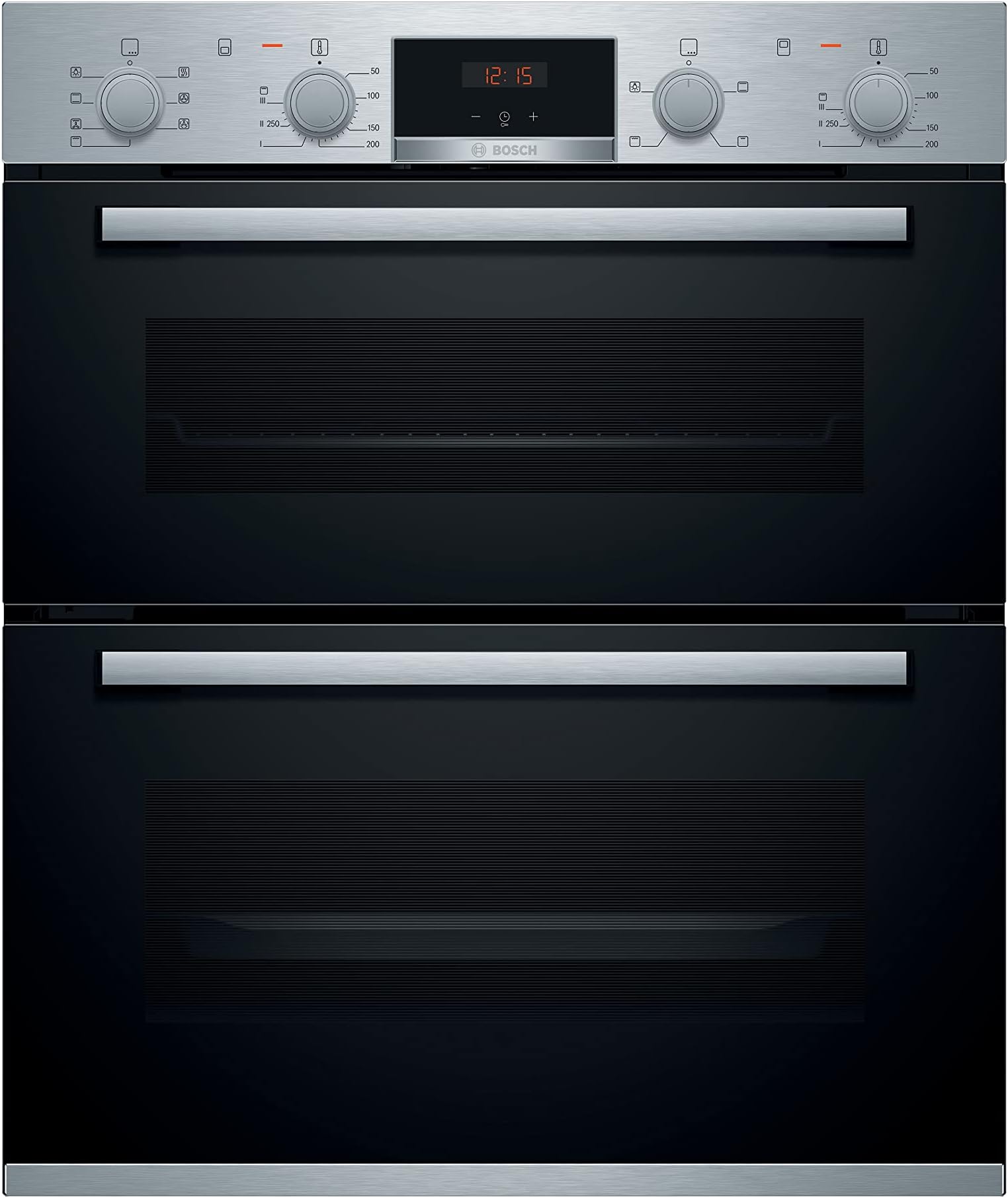 Bosch Home & Kitchen Appliances Bosch Series 4 NBS533BS0B Built-Under Oven with Pop out controls, EcoClean Direct coating, 2 universal slim pans, Integrated, Stainless Steel