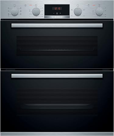 Bosch Home & Kitchen Appliances Bosch Series 4 NBS533BS0B Built-Under Oven with Pop out controls, EcoClean Direct coating, 2 universal slim pans, Integrated, Stainless Steel [Energy Class A]