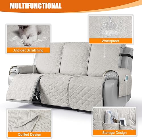 Miniatura 7 de Funda impermeable para sofá reclinable, lavable, funda para sofá reclinable de 1 pieza, protector de muebles con correas elásticas, bolsillo para