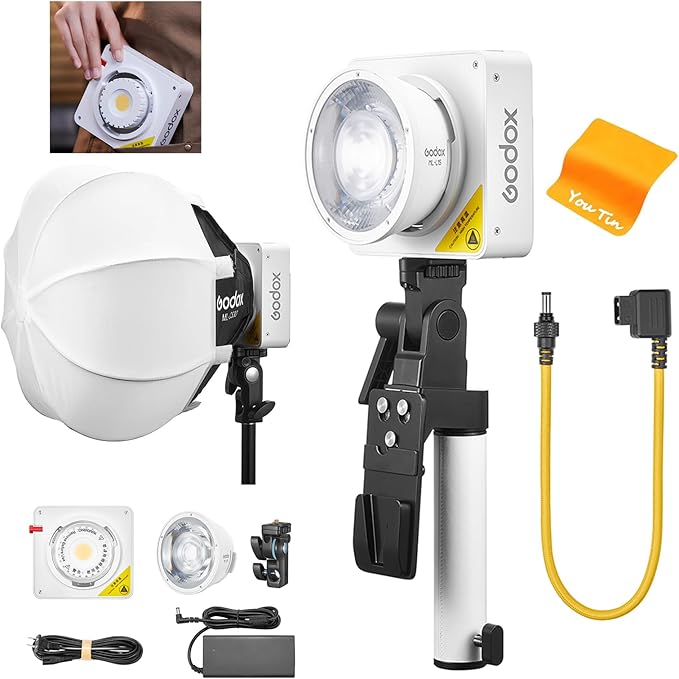 Godox ML100Bi LED-videolamp met lensreflector ML-L15, 2800K-6500K dimbaar met 11 FX-verlichtingseffecten, fotolicht TLCI97 CRI98 LED, app-bediening, GODOX Mount