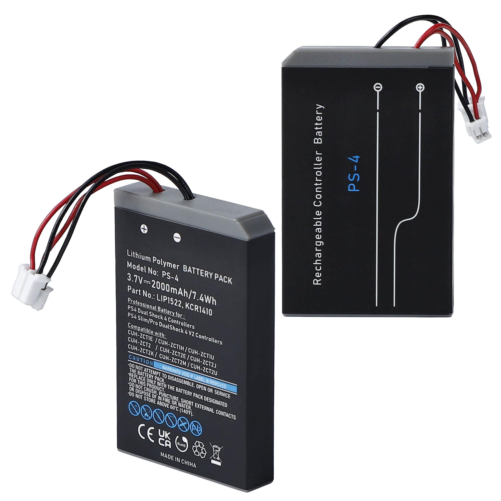 Lot de 2 batteries LIP1522 KCR1410 pour manette Sony PS4 DualShock 4 2000 mAh 3,7 V | Compatible avec DualShock 4 Slim Pro V1 V2, CUH-ZCT2E CUH-ZCT1, manette PlayStation 4, Li-ion