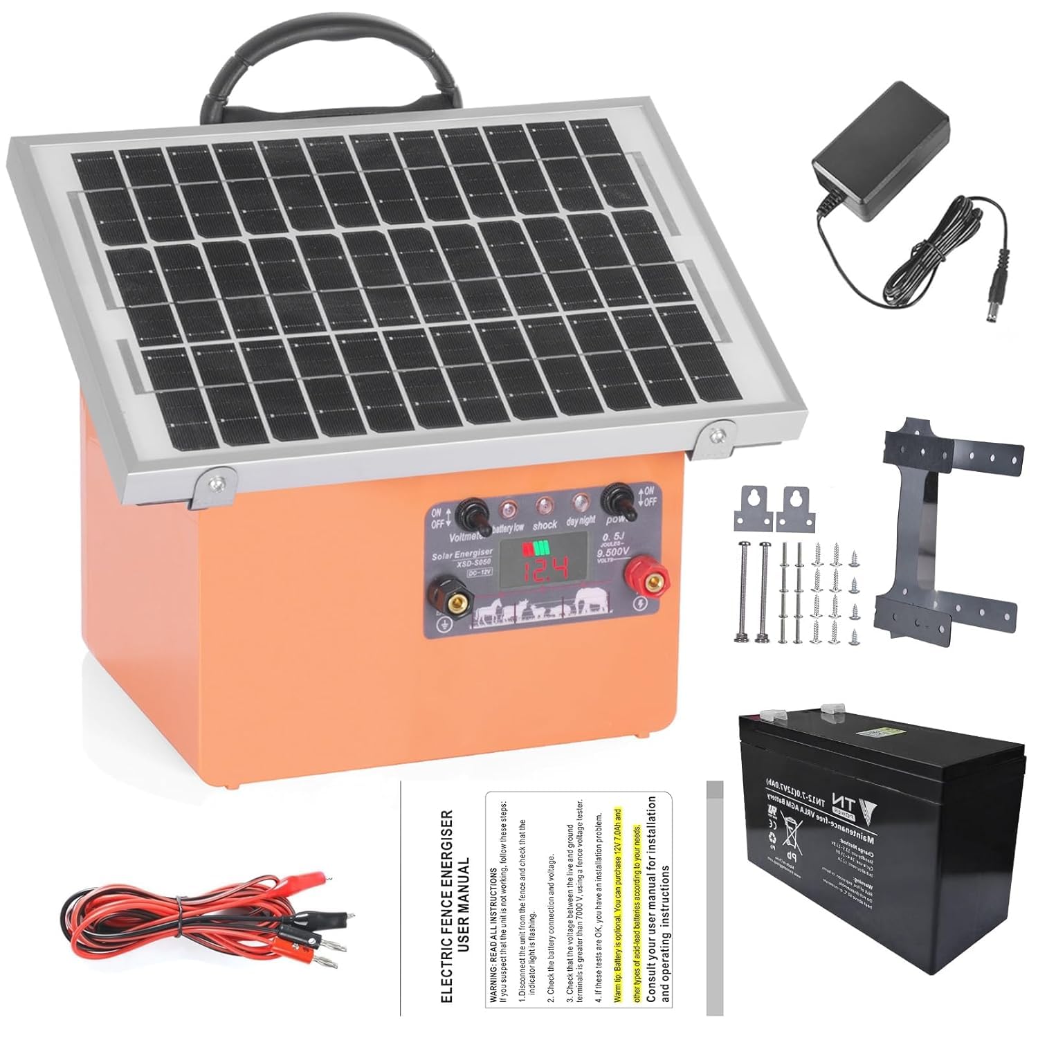 Elektrischer Weidezaun 32 km Solar Weidezaungerät 230V Elektrozaun mit 5W Solarpanel,Spitzenspannung 9500V weidezaungerät komplett mit AKKU für Pferde,Tiere,Solar Zaungerät für Bauernhof,Rasen,Garten