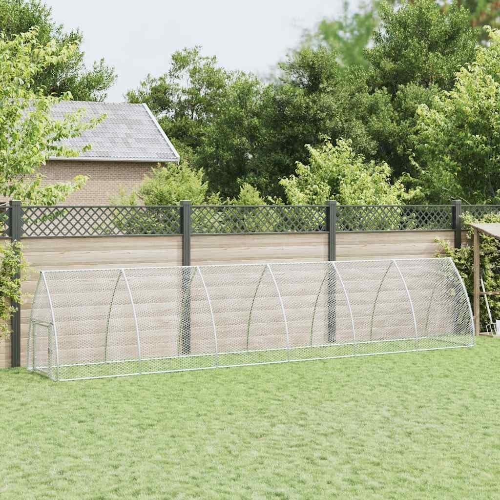 vidaXL Jaula para Gallinas, Caseta para Pollos Patos Conejos, Recinto para Animales, Gallinero para Jardín Patio, Acero Galvanizado Plateado