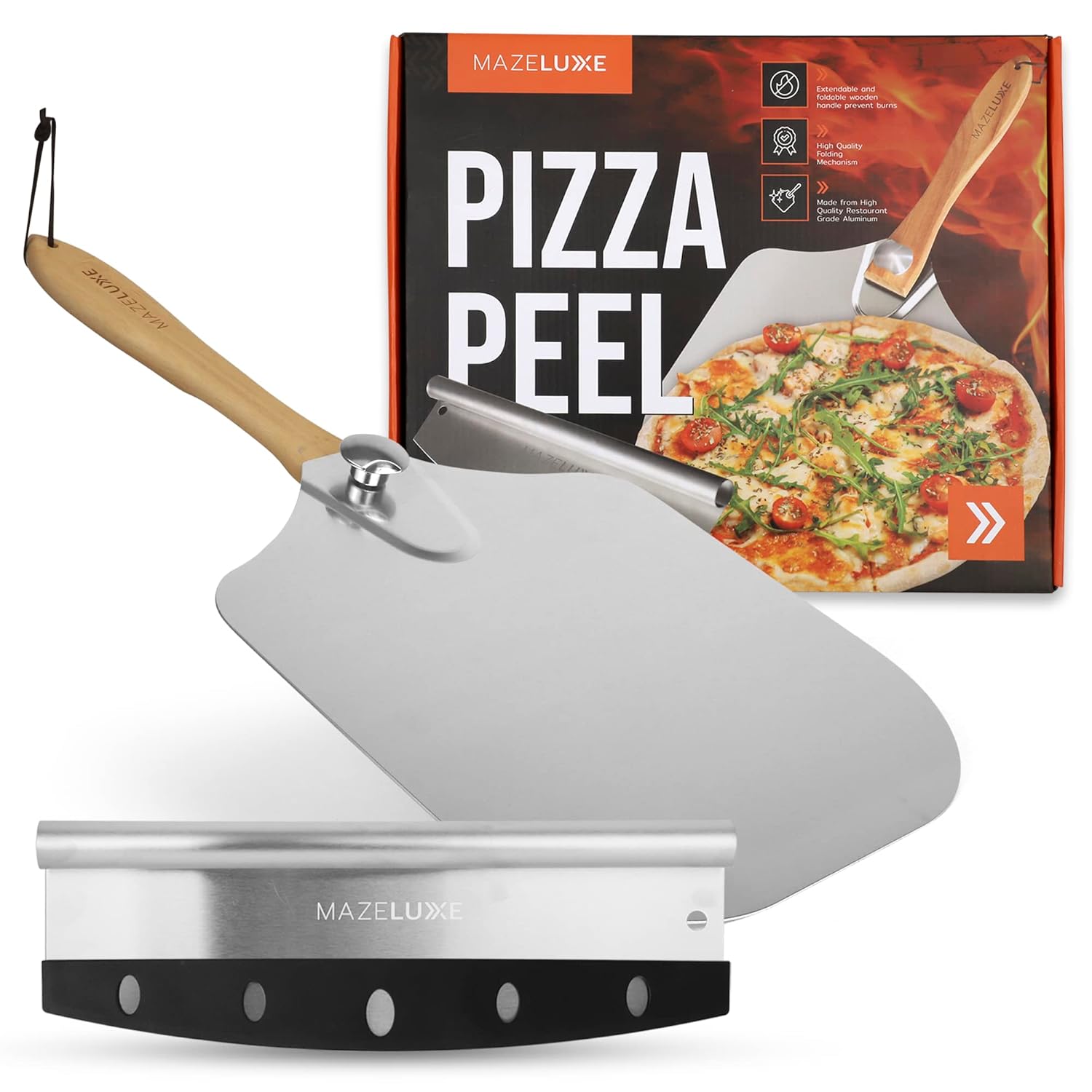 Buy Pizza Peel with Pizza Cutter Rocker Tool Restaurant Grade